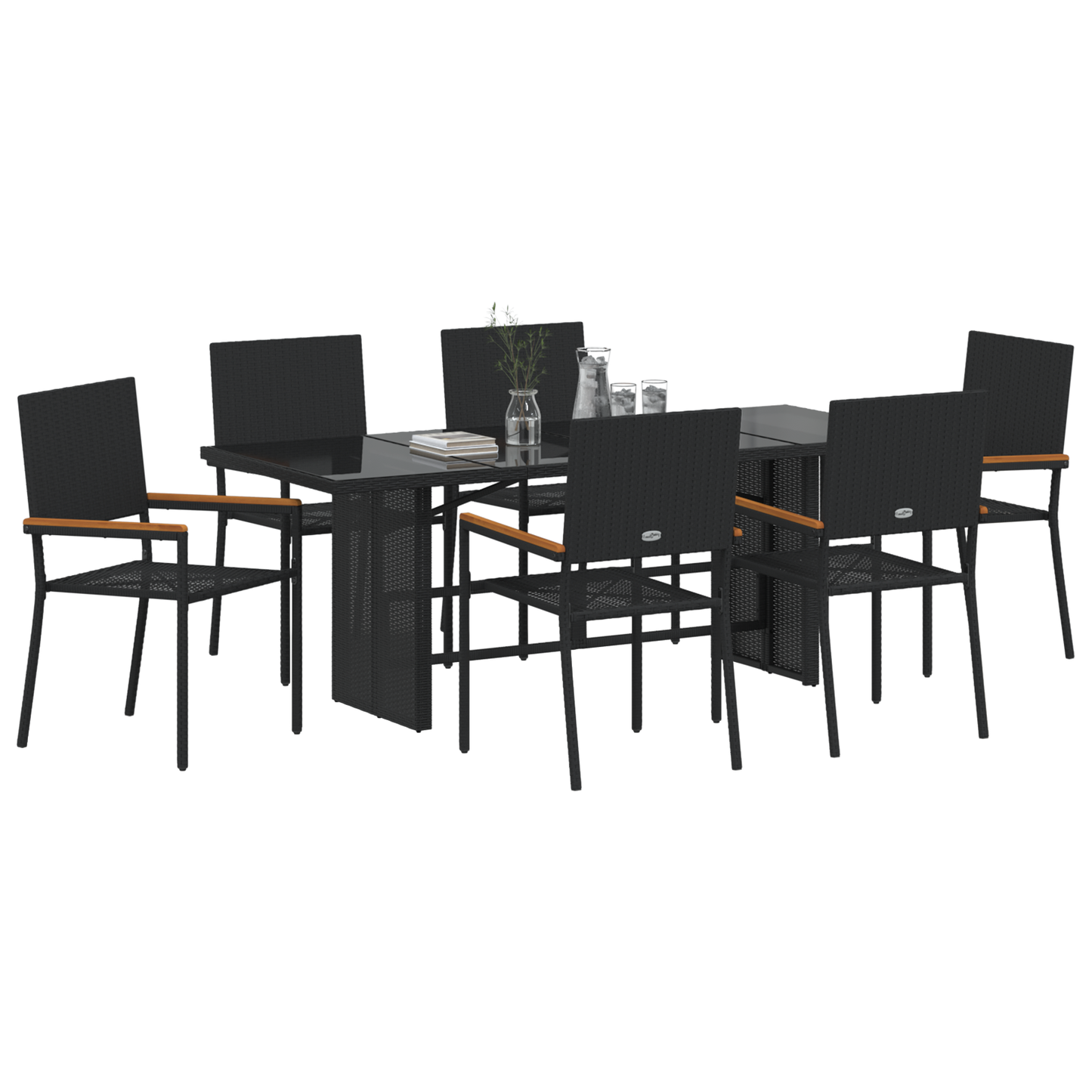 7 Piece Garden Dining Set Black Poly Rattan