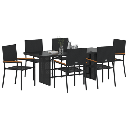 7 Piece Garden Dining Set Black Poly Rattan