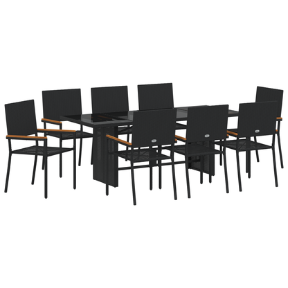 9 Piece Garden Dining Set Black Poly Rattan