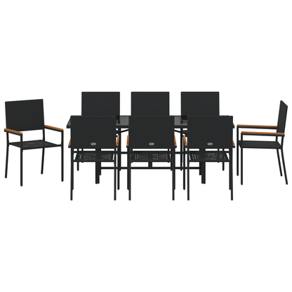 9 Piece Garden Dining Set Black Poly Rattan
