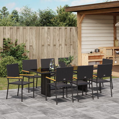 9 Piece Garden Dining Set Black Poly Rattan