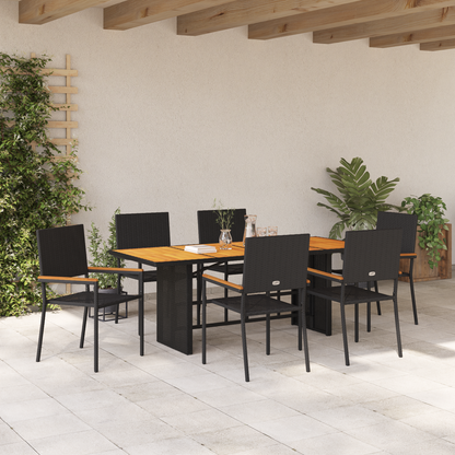 7 Piece Garden Dining Set Black Poly Rattan
