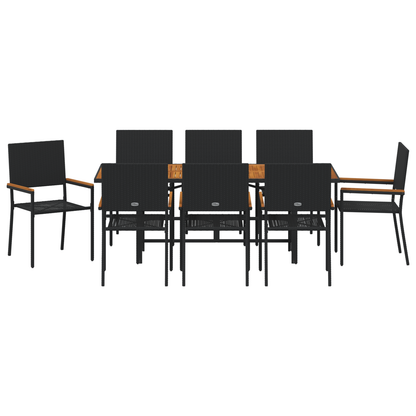 9 Piece Garden Dining Set Black Poly Rattan