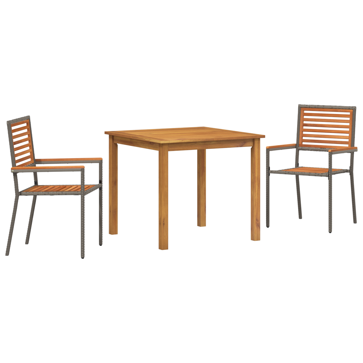 3 Piece Garden Dining Set Grey Poly Rattan Acacia