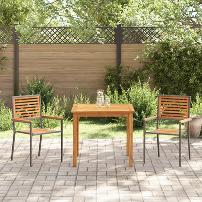 3 Piece Garden Dining Set Grey Poly Rattan Acacia