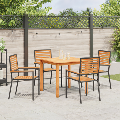 5 Piece Garden Dining Set Black Poly Rattan Acacia