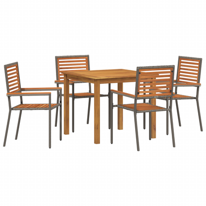 5 Piece Garden Dining Set Grey Poly Rattan Acacia
