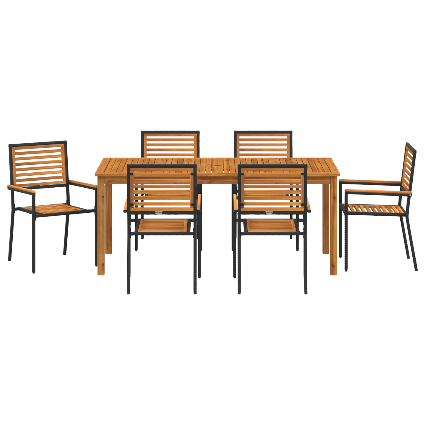 7 Piece Garden Dining Set Black Poly Rattan Acacia