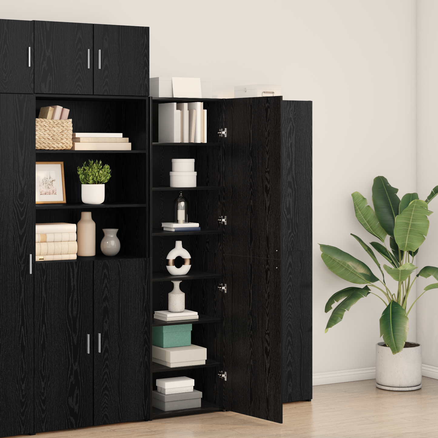 Highboard Black Oak 50x42.5x185 cm Engineered Wood