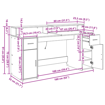 Desk Black Oak 160x55x91 cm Engineered Wood