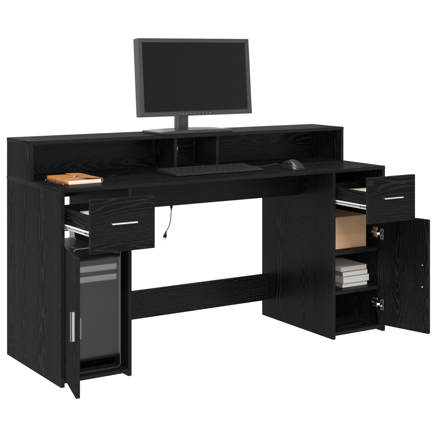 Desk Black Oak 160x55x91 cm Engineered Wood