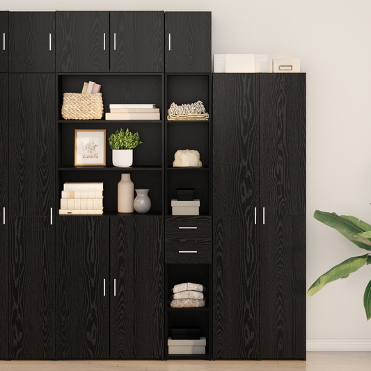 Slim Storage Cabinet Black Oak 30x42.5x225 cm Engineered Wood