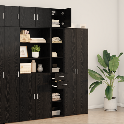Slim Storage Cabinet Black Oak 30x42.5x225 cm Engineered Wood