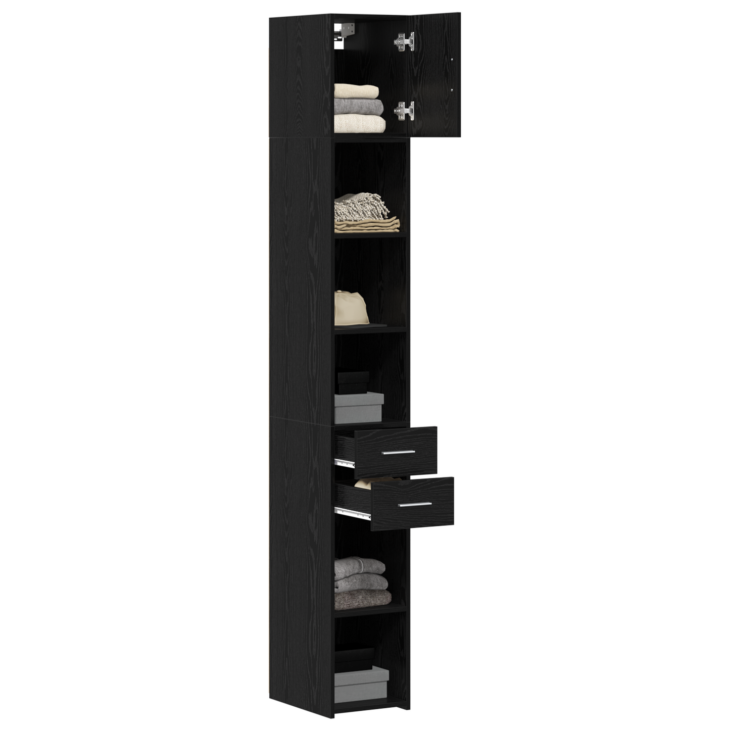 Slim Storage Cabinet Black Oak 30x42.5x225 cm Engineered Wood