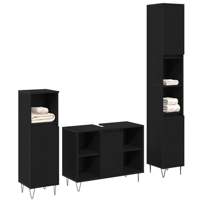 3 piece Bathroom Furniture Set Black Oak Engineered Wood