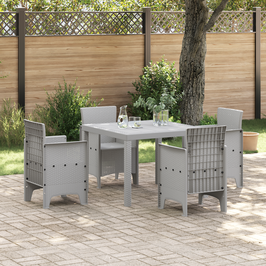 5 Piece Garden Dining Set Light Grey Poly Rattan