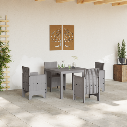 5 Piece Garden Dining Set Light Grey Poly Rattan