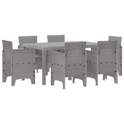 7 Piece Garden Dining Set Light Grey Poly Rattan