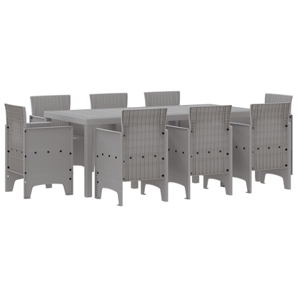 9 Piece Garden Dining Set Light Grey Poly Rattan