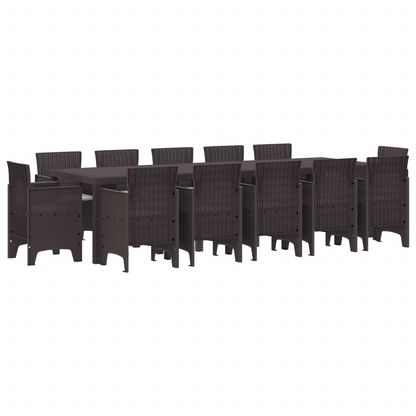 13 Piece Garden Dining Set with Cushions Brown Poly Rattan