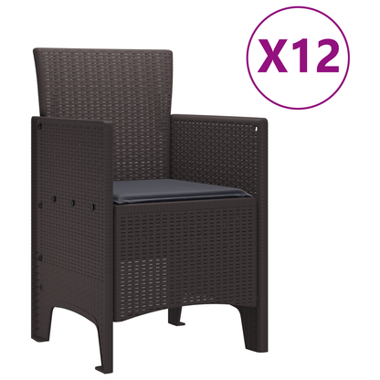 13 Piece Garden Dining Set with Cushions Brown Poly Rattan
