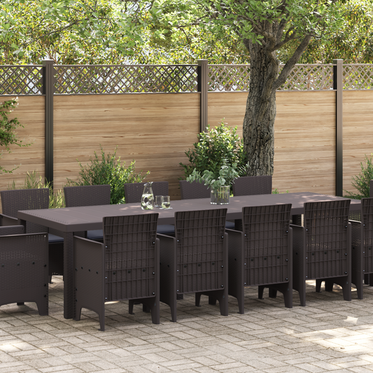 13 Piece Garden Dining Set with Cushions Brown Poly Rattan