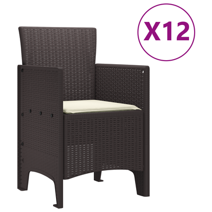 13 Piece Garden Dining Set with Cushions Brown Poly Rattan