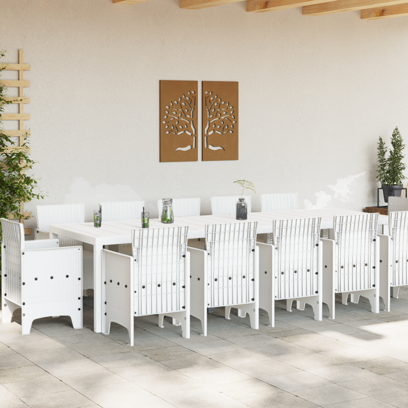 13 Piece Garden Dining Set White Poly Rattan
