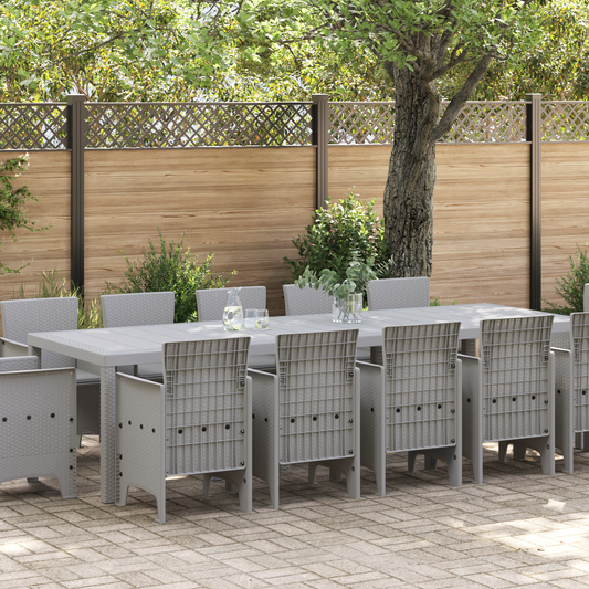 13 Piece Garden Dining Set with Cushions Light Grey Poly Rattan