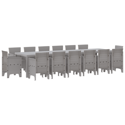 15 Piece Garden Dining Set Light Grey Poly Rattan