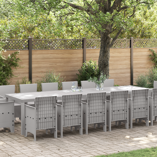 15 Piece Garden Dining Set Light Grey Poly Rattan