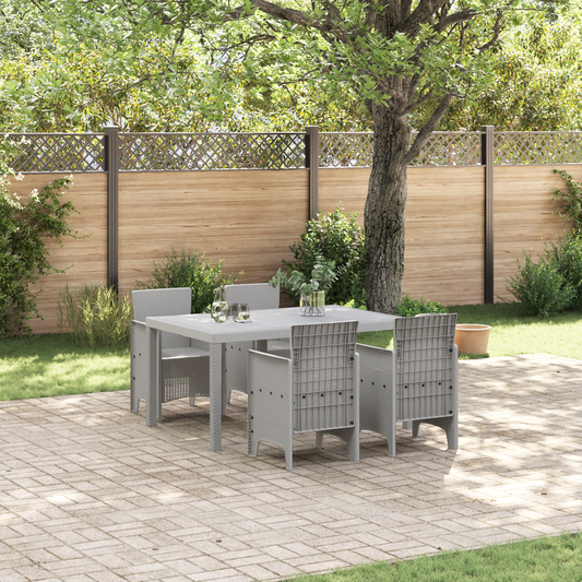 5 Piece Garden Dining Set Light Grey Poly Rattan