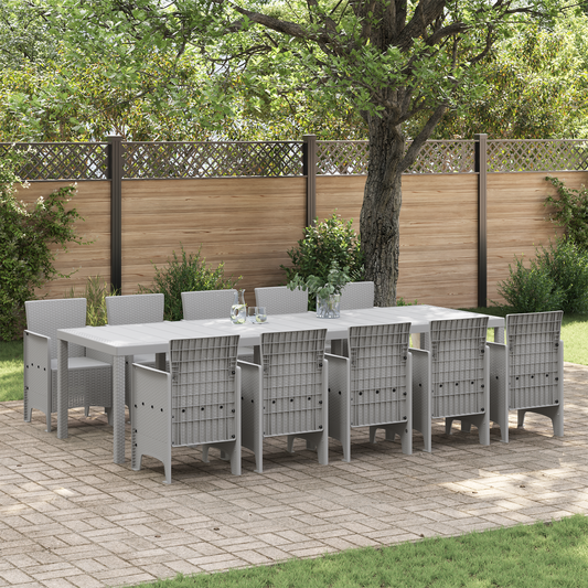 11 Piece Garden Dining Set Light Grey Poly Rattan