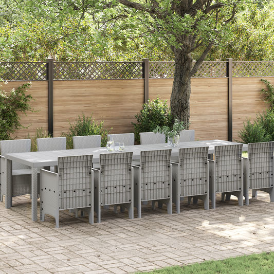 13 Piece Garden Dining Set Light Grey Poly Rattan