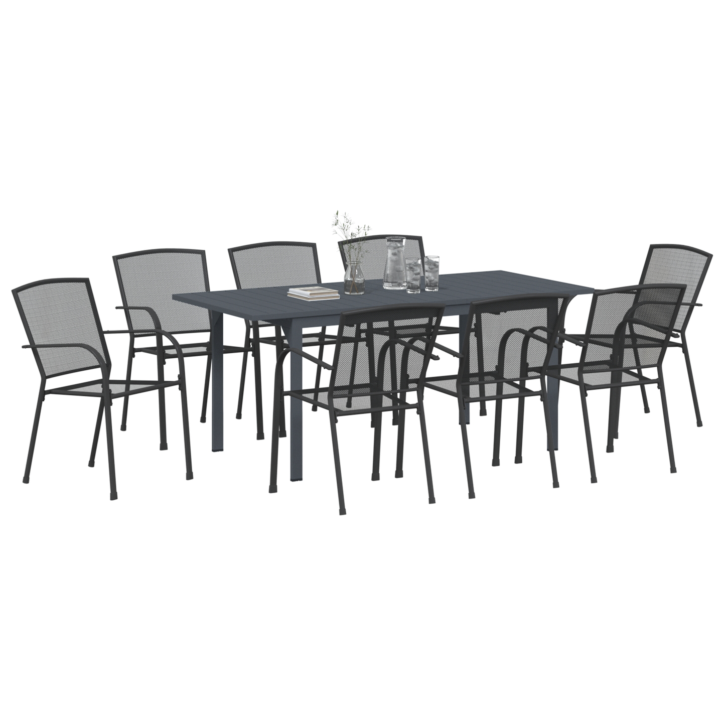 9 Piece Garden Dining Set Anthracite Steel