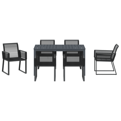 7 Piece Garden Dining Set Black Steel and Poly Rattan