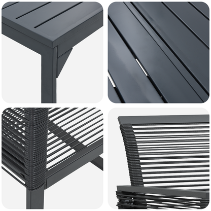 6 Piece Garden Dining Set Black Steel and Poly Rattan