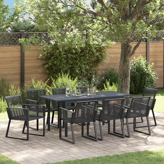 6 Piece Garden Dining Set Black Steel and Poly Rattan