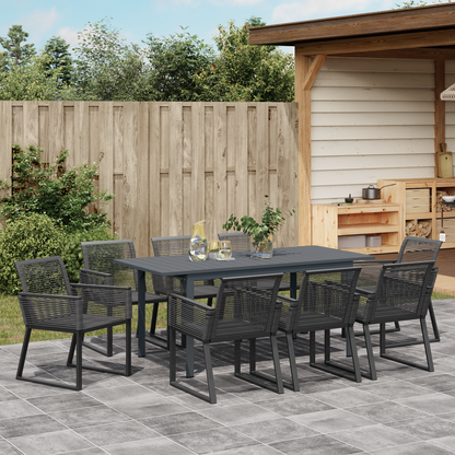 6 Piece Garden Dining Set Black Steel and Poly Rattan