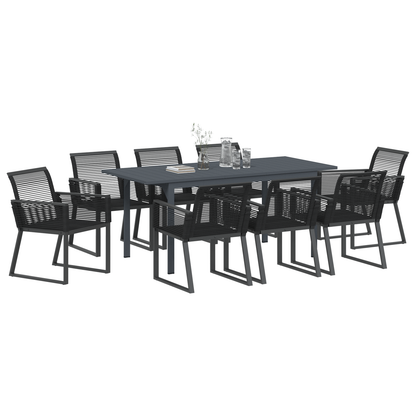6 Piece Garden Dining Set Black Steel and Poly Rattan