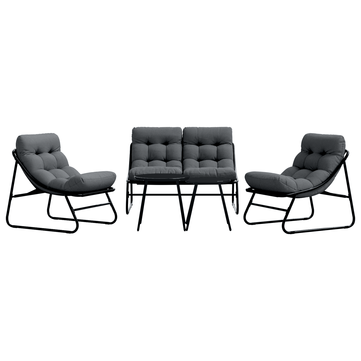 5 Piece Garden Sofa Set with Cushions Black Steel