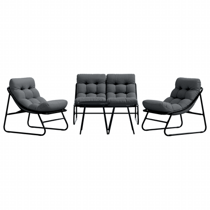 5 Piece Garden Sofa Set with Cushions Black Steel