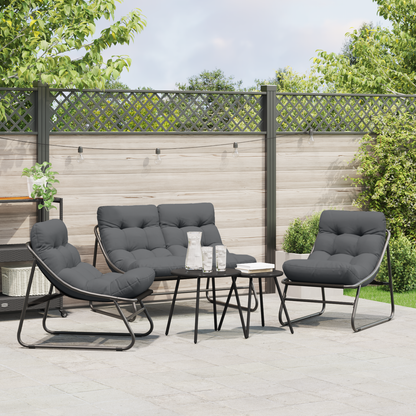 5 Piece Garden Sofa Set with Cushions Black Steel
