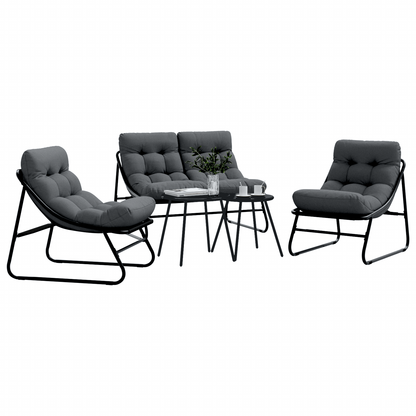5 Piece Garden Sofa Set with Cushions Black Steel