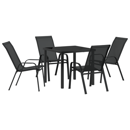 5 Piece Garden Dining Set Black Textilene and Steel