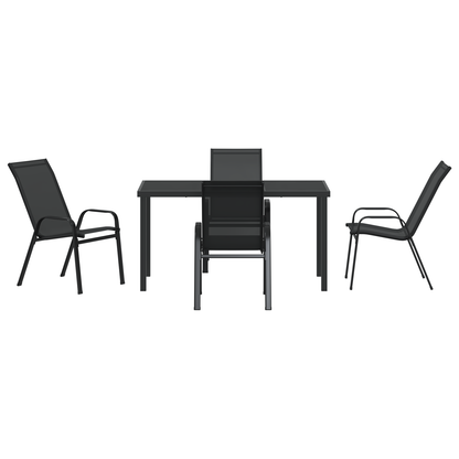 5 Piece Garden Dining Set Black Textilene and Steel