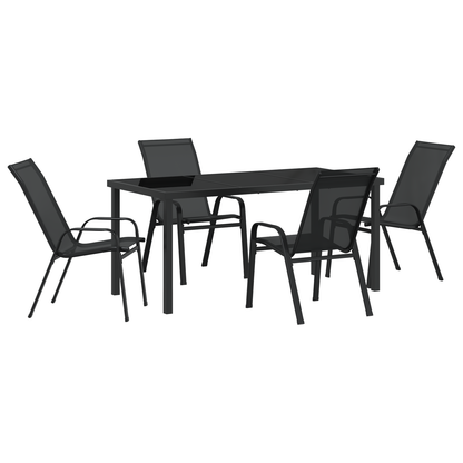 5 Piece Garden Dining Set Black Textilene and Steel