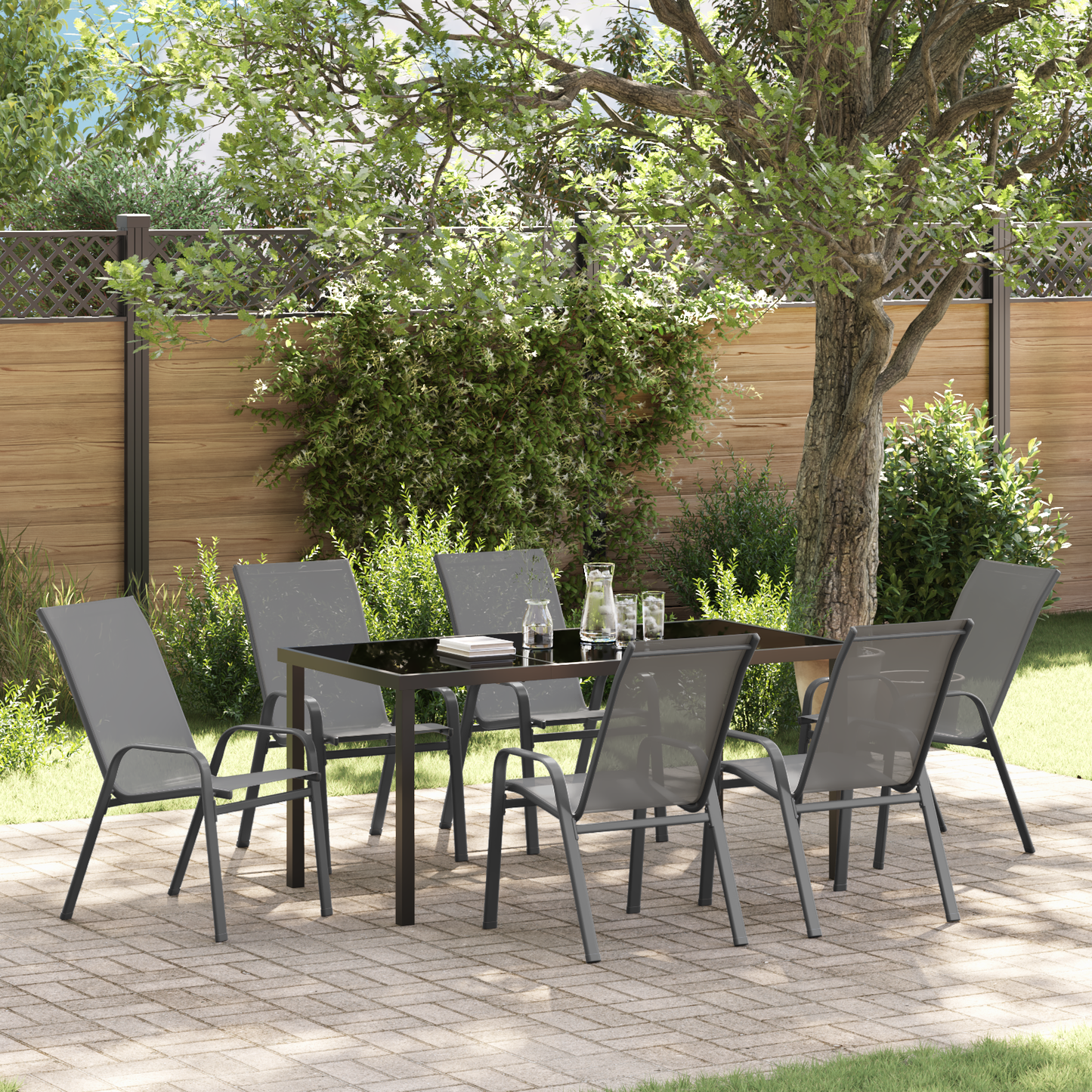 7 Piece Garden Dining Set Grey Textilene and Steel