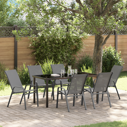 7 Piece Garden Dining Set Grey Textilene and Steel