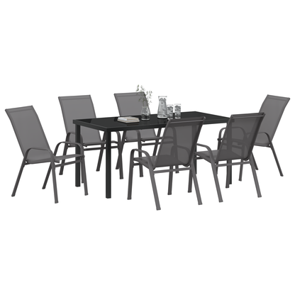 7 Piece Garden Dining Set Grey Textilene and Steel